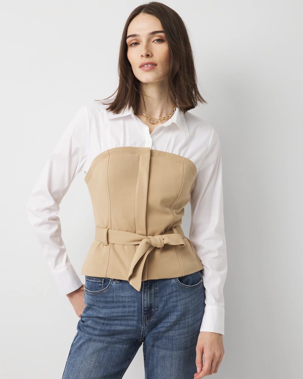 Crepe Bustier + Poplin Shirt | White House Black Market